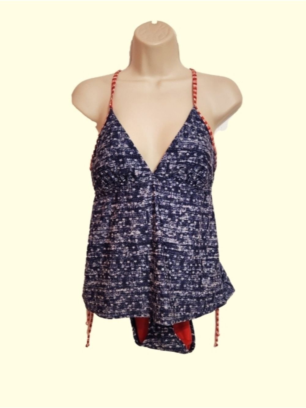 Mossimo Tankini Swimsuit Top Blue White Red Medium